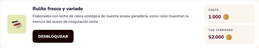 Ejemplo de regalo disponible mostrando su foto, descripción, coste en puntos y el botón Desbloquear en dorado